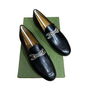 Gucci Black Jordan Leather Loafers with Horsebit Detail